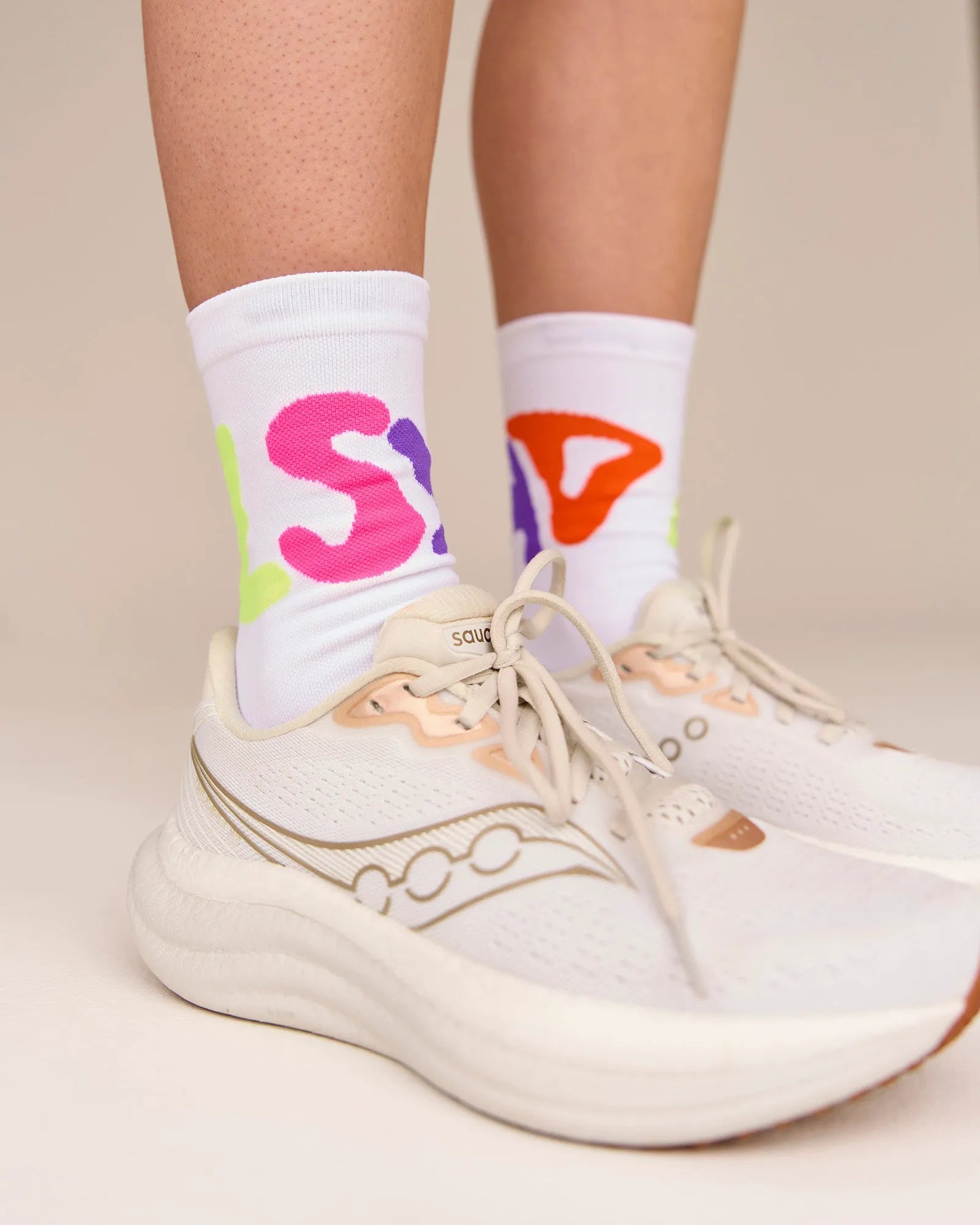 Motion Performance Crew Socks - White-Rainbow