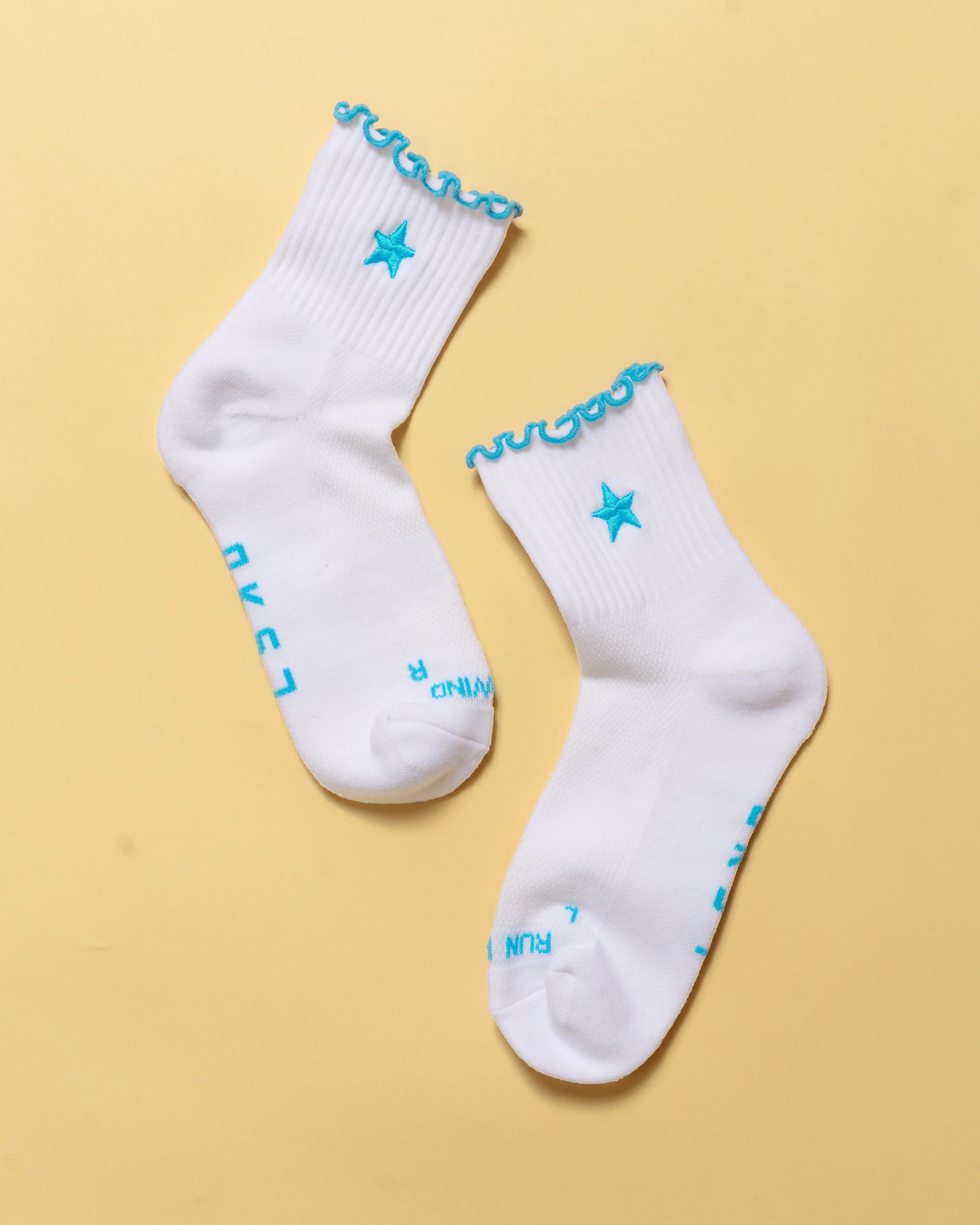 Gucci Fast Frill Quarter Sock in White and Baltic Sea