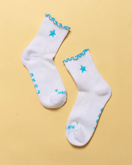 Gucci Fast Frill Quarter Sock in White and Baltic Sea
